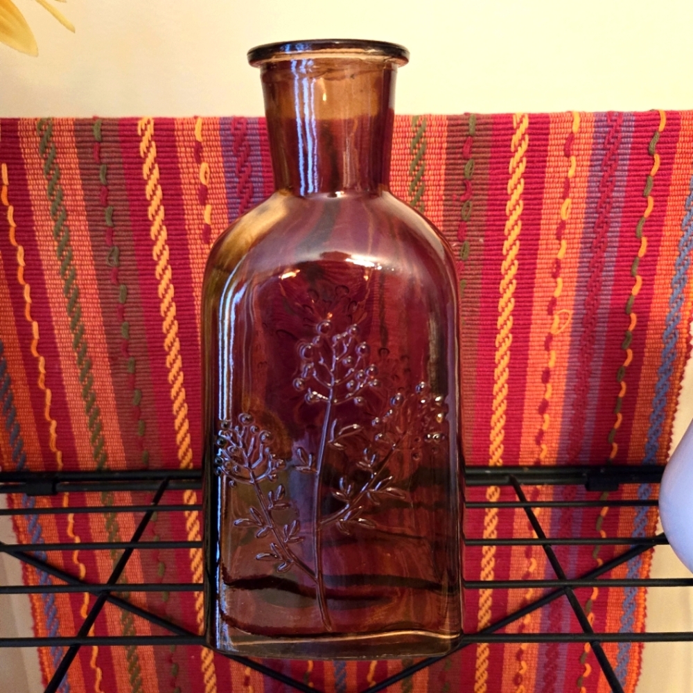 Beautiful Amber Color Etched Glass Vase